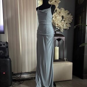 David's Bridal Sophisticated Gray Maxi Dress